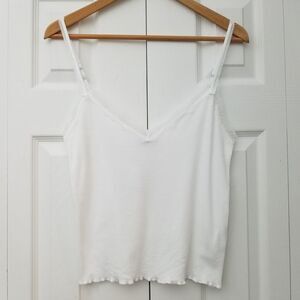 Fine Rib Lace-trim Tank Top Womens Size X-Large‎ White NWT $49 CC725